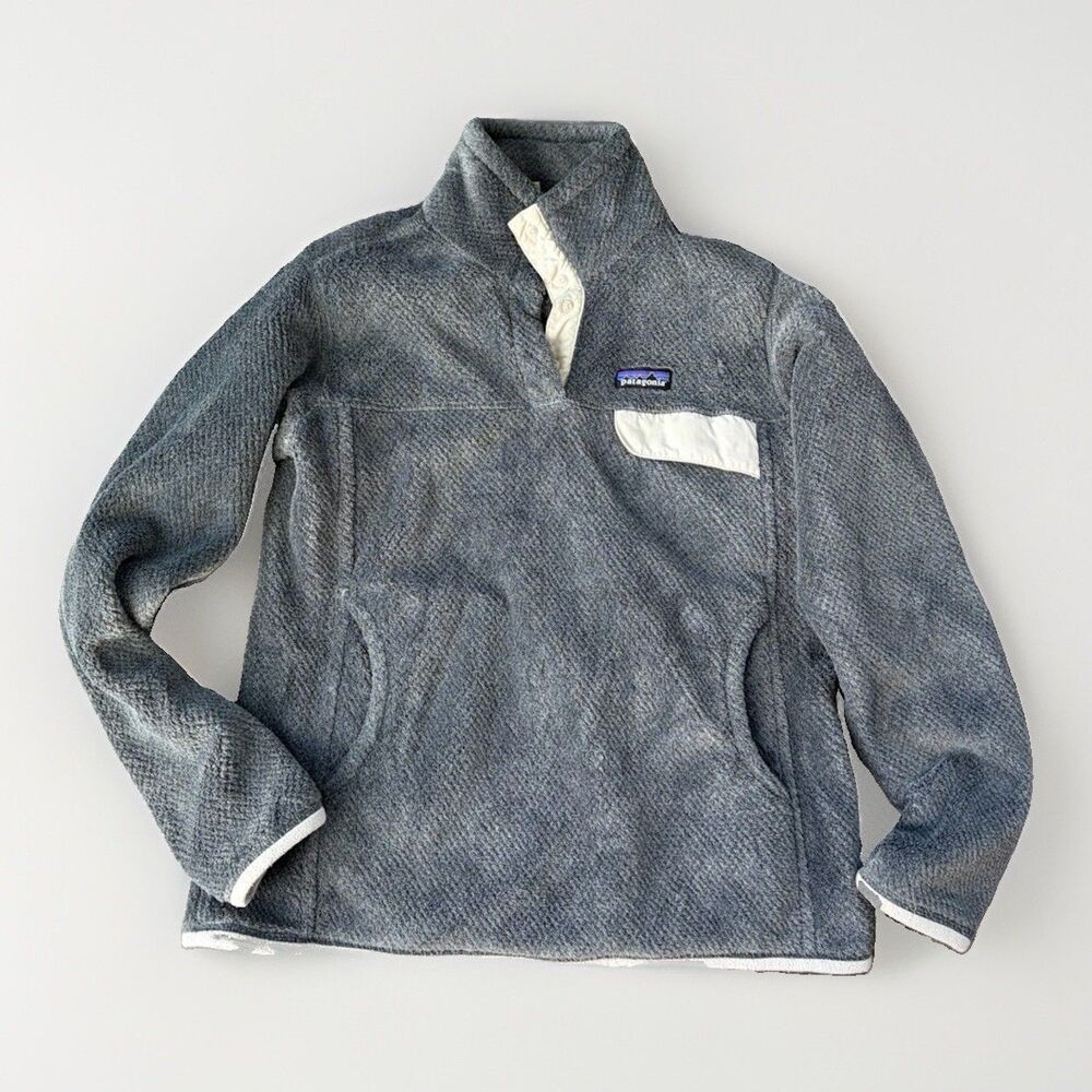 Patagonia Re-Tool Snap-T Fleece Pullover Womens Medium M Gray Cream Polartec